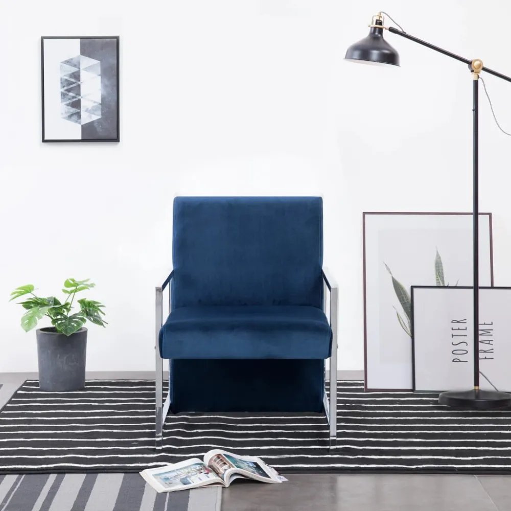 Poltrona con Piedini Cromati Blu Velluto