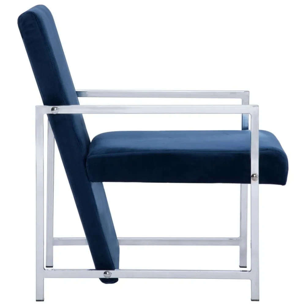 Poltrona con Piedini Cromati Blu Velluto