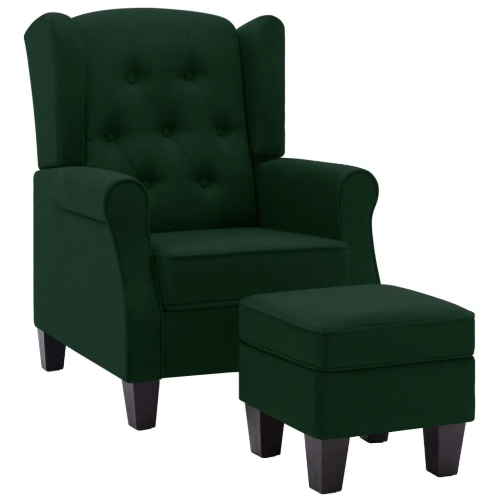 Poltrona con Poggiapiedi Verde Scuro Tessuto