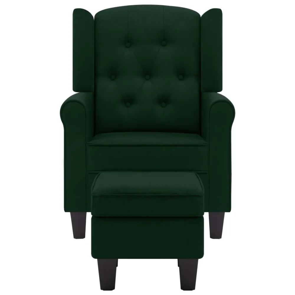Poltrona con Poggiapiedi Verde Scuro Tessuto