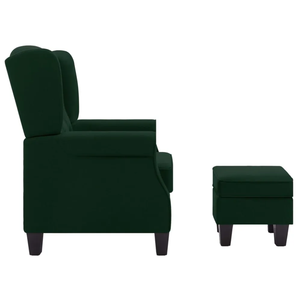 Poltrona con Poggiapiedi Verde Scuro Tessuto