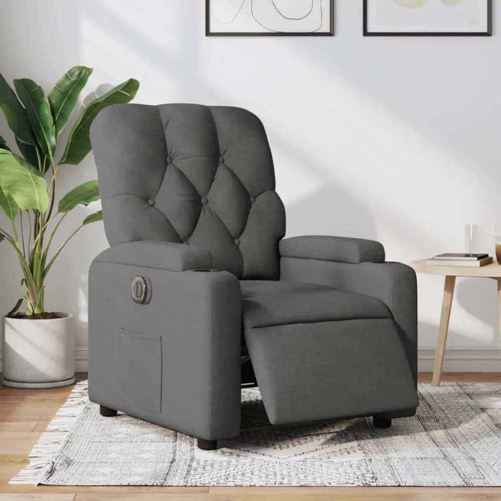 Poltrona Elettrica Reclinabile Grigio Scuro Tessuto