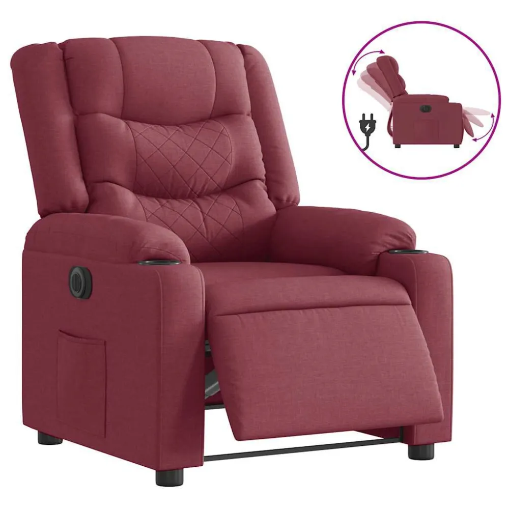 Poltrona Elettrica Reclinabile Rosso Vino Tessuto