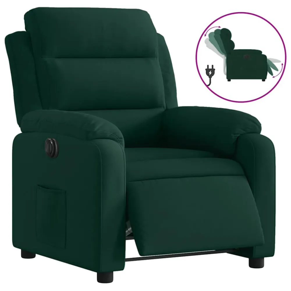 Poltrona Elettrica Reclinabile Verde Scuro Vera Pelle