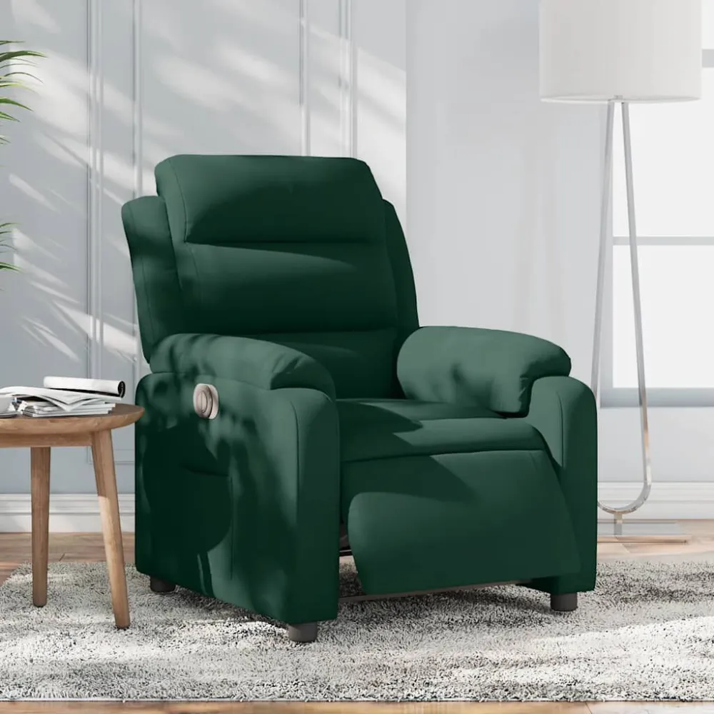 Poltrona Elettrica Reclinabile Verde Scuro Vera Pelle