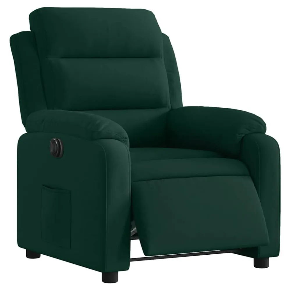 Poltrona Elettrica Reclinabile Verde Scuro Vera Pelle
