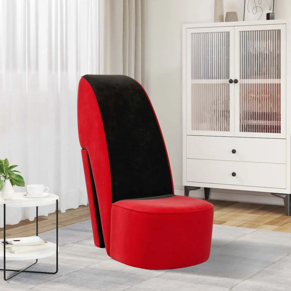 Poltrona Forma di Scarpa con Tacco Alto Velluto Rosso
