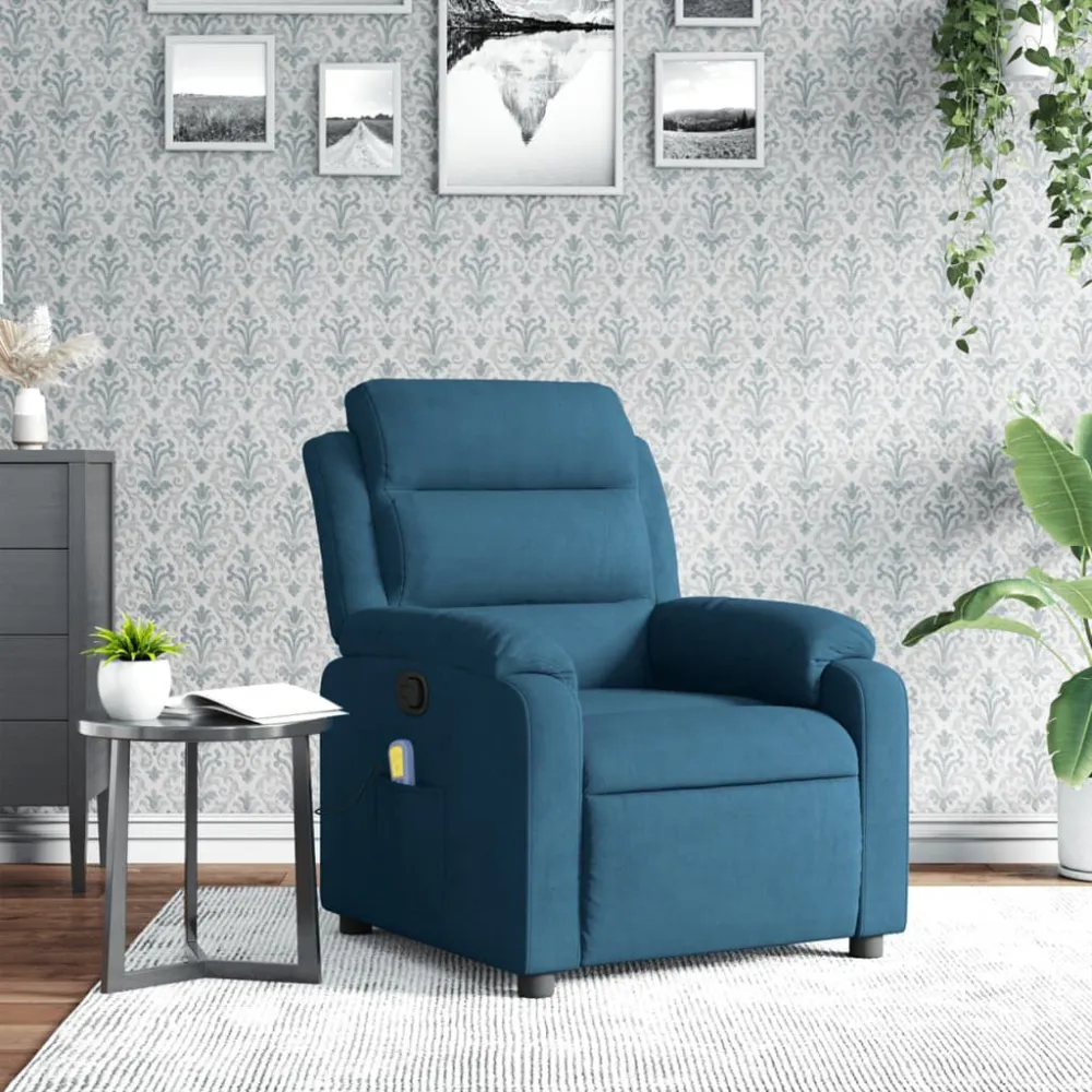 Poltrona Massaggiante Reclinabile Blu Velluto
