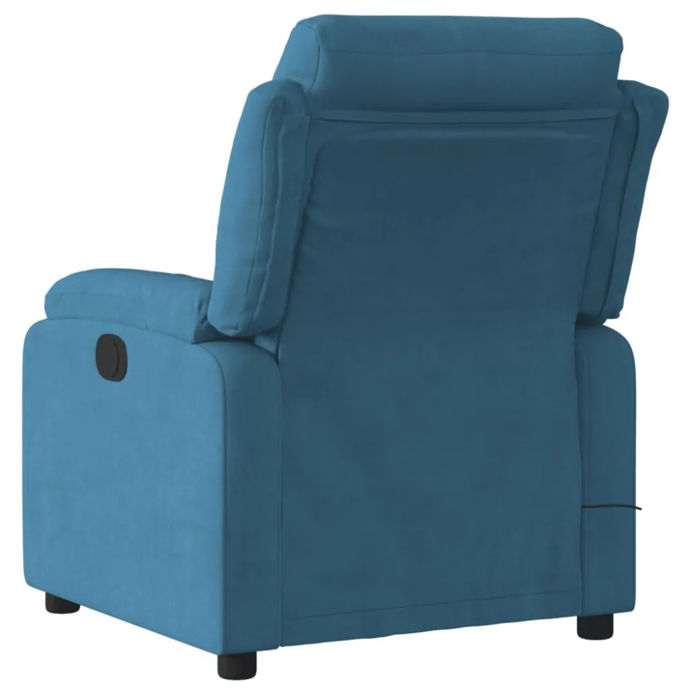 Poltrona Massaggiante Reclinabile Blu Velluto
