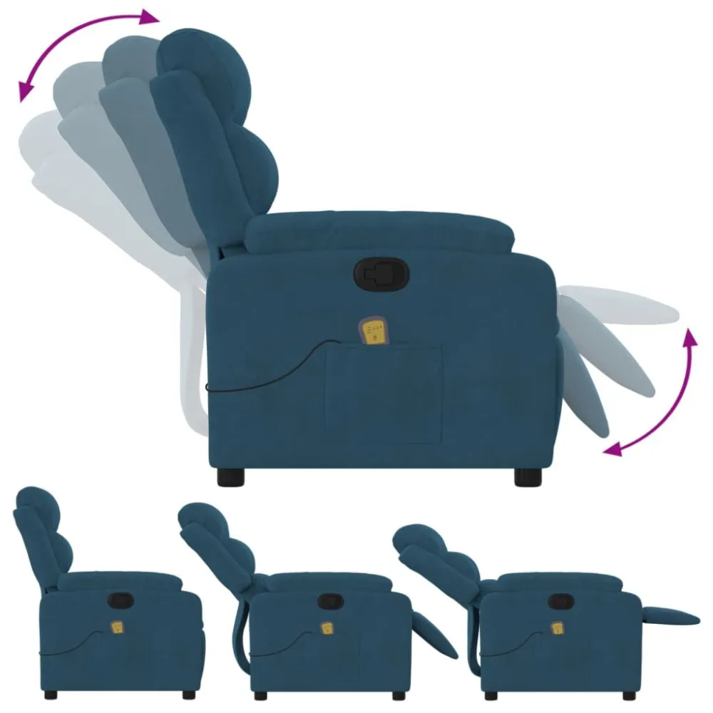 Poltrona Massaggiante Reclinabile Blu Velluto