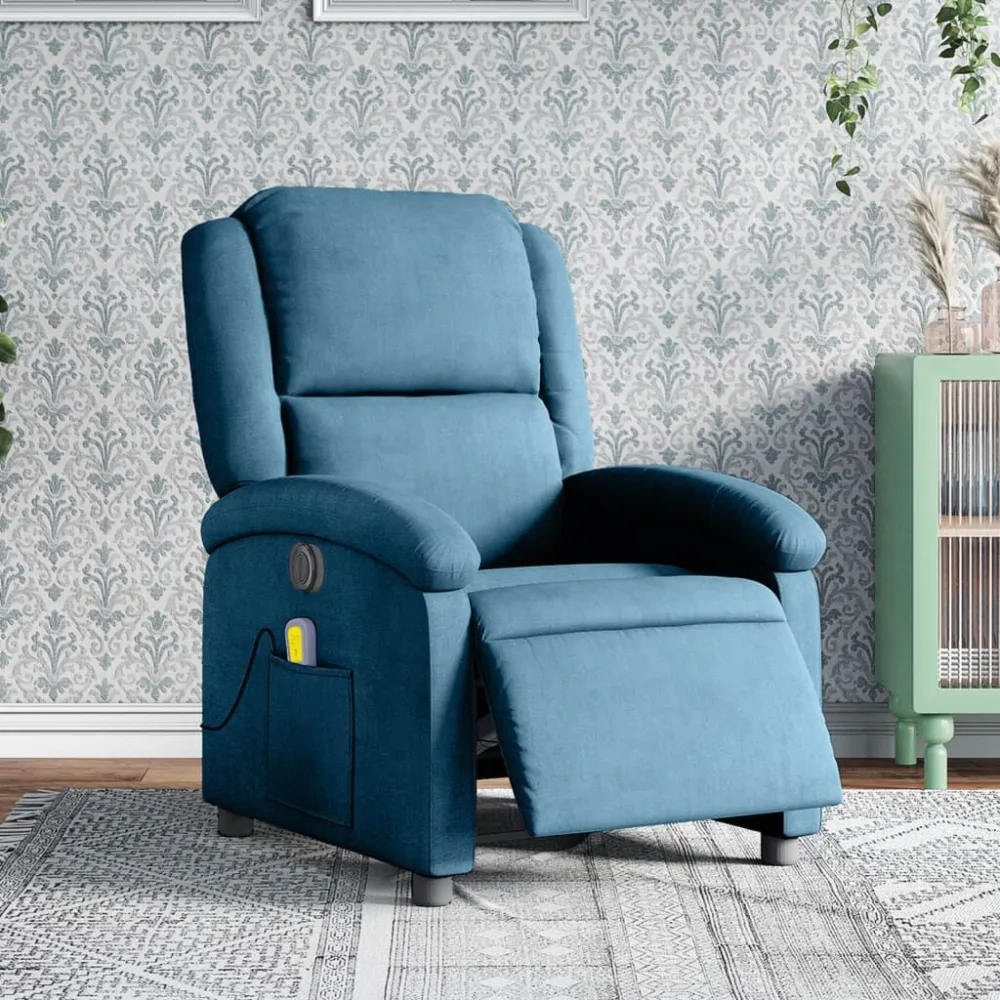 Poltrona Massaggiante Reclinabile Elettrica Blu Velluto
