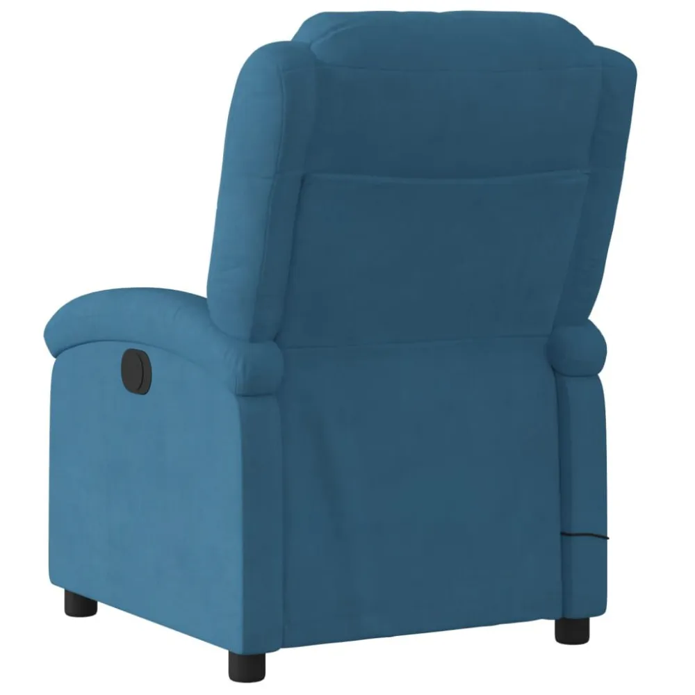 Poltrona Massaggiante Reclinabile Elettrica Blu Velluto