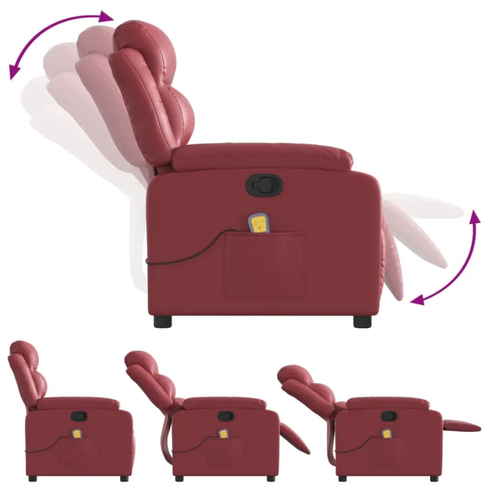 Poltrona Massaggiante Reclinabile Rosso vino Similpelle