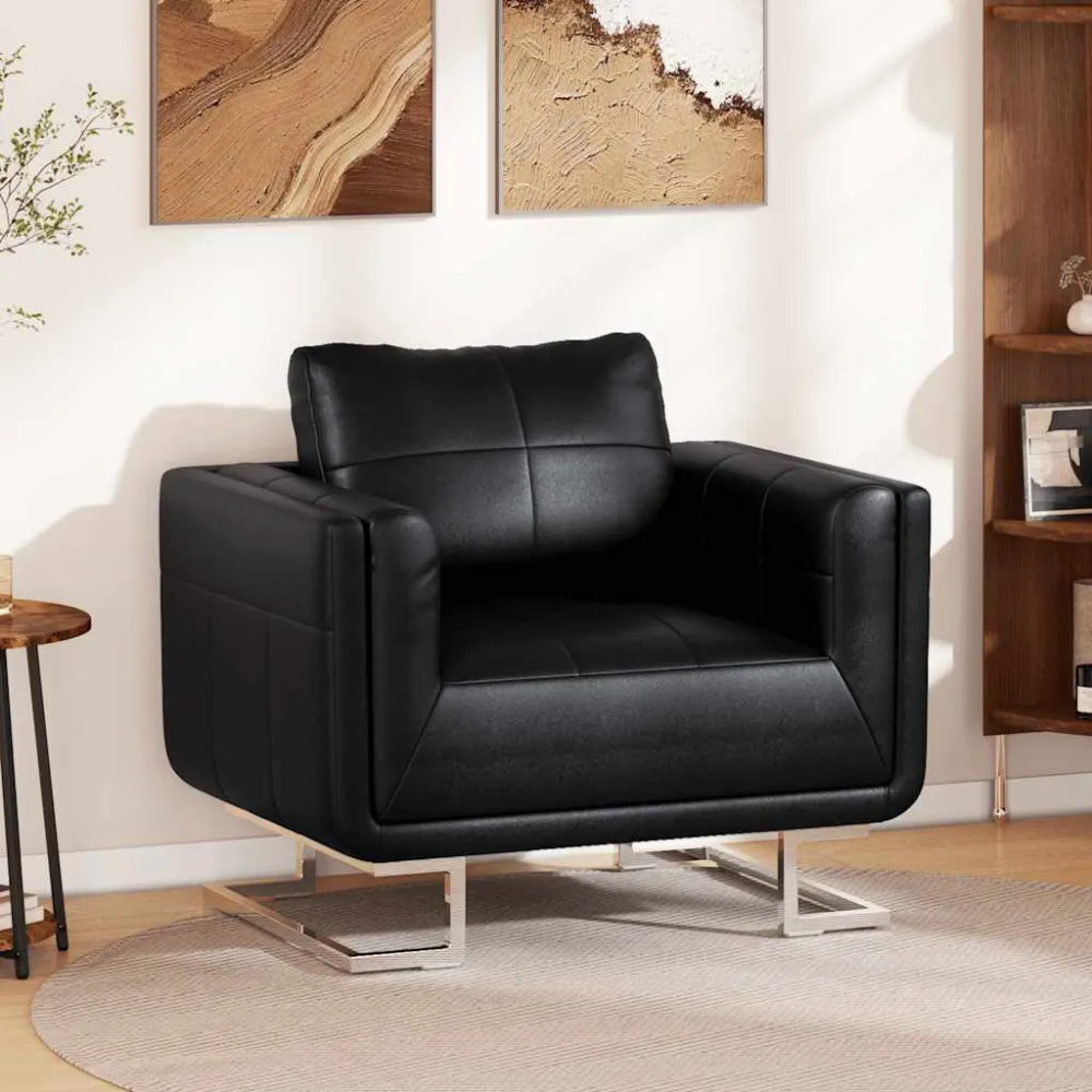 Poltrona Pozzetto con Gambe Cromate Nera Similpelle