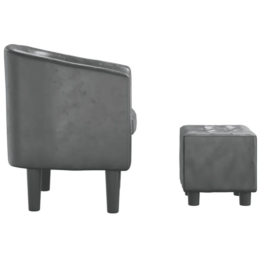 Poltrona Pozzetto con Poggiapiedi Grigia Similpelle