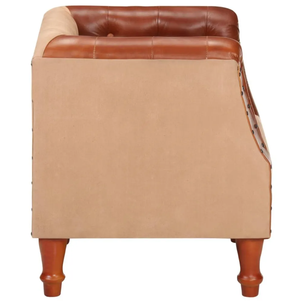 Poltrona Pozzetto Marrone Vera Pelle e Legno Massello Mango