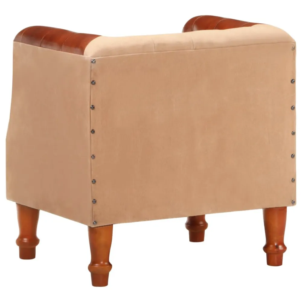 Poltrona Pozzetto Marrone Vera Pelle e Legno Massello Mango