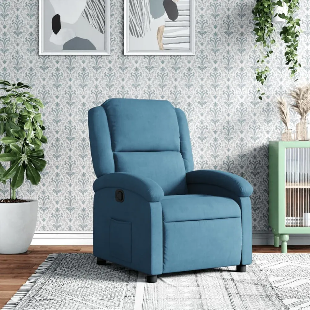 Poltrona Reclinabile Blu Velluto