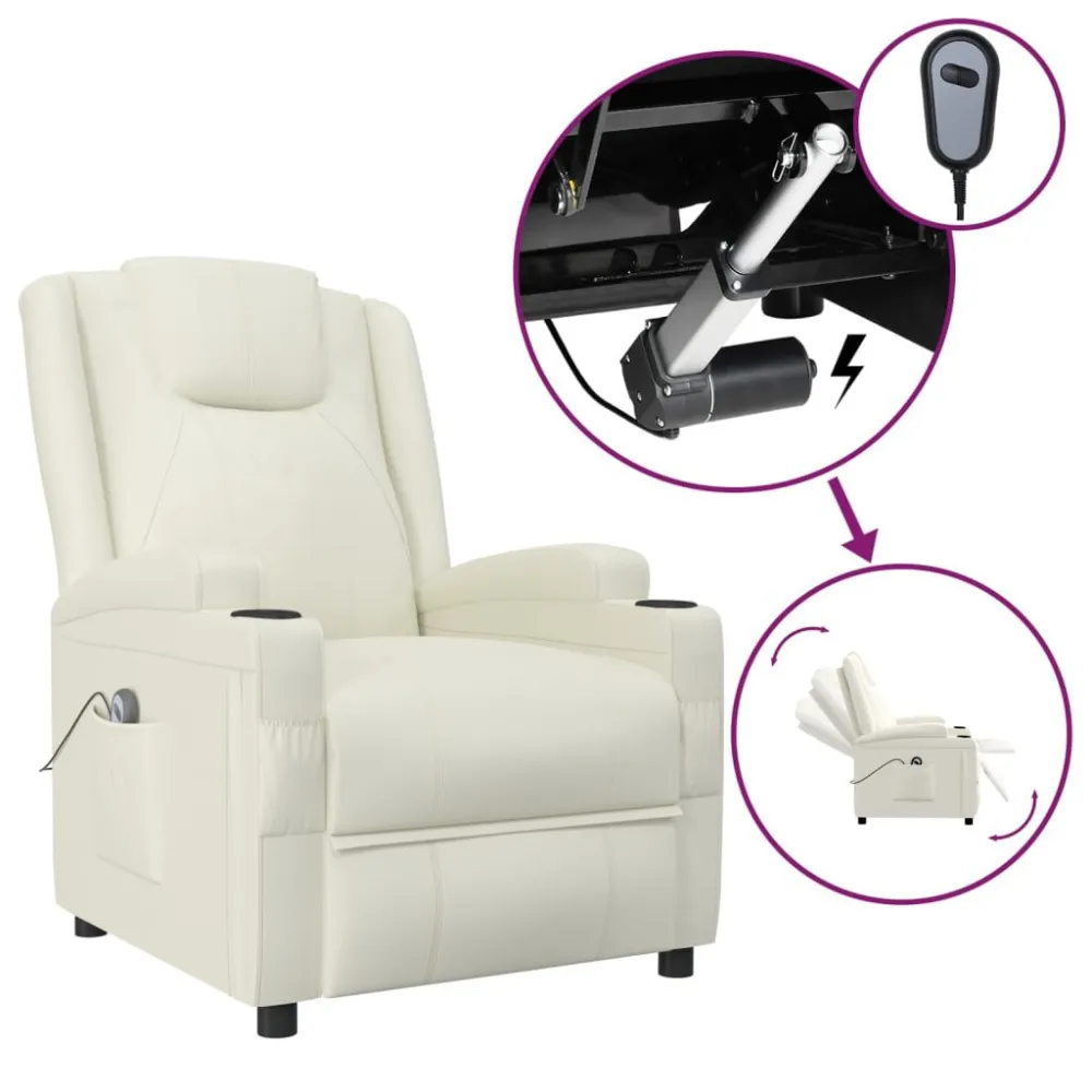 Poltrona Reclinabile Elettrica Bianco Crema Similpelle