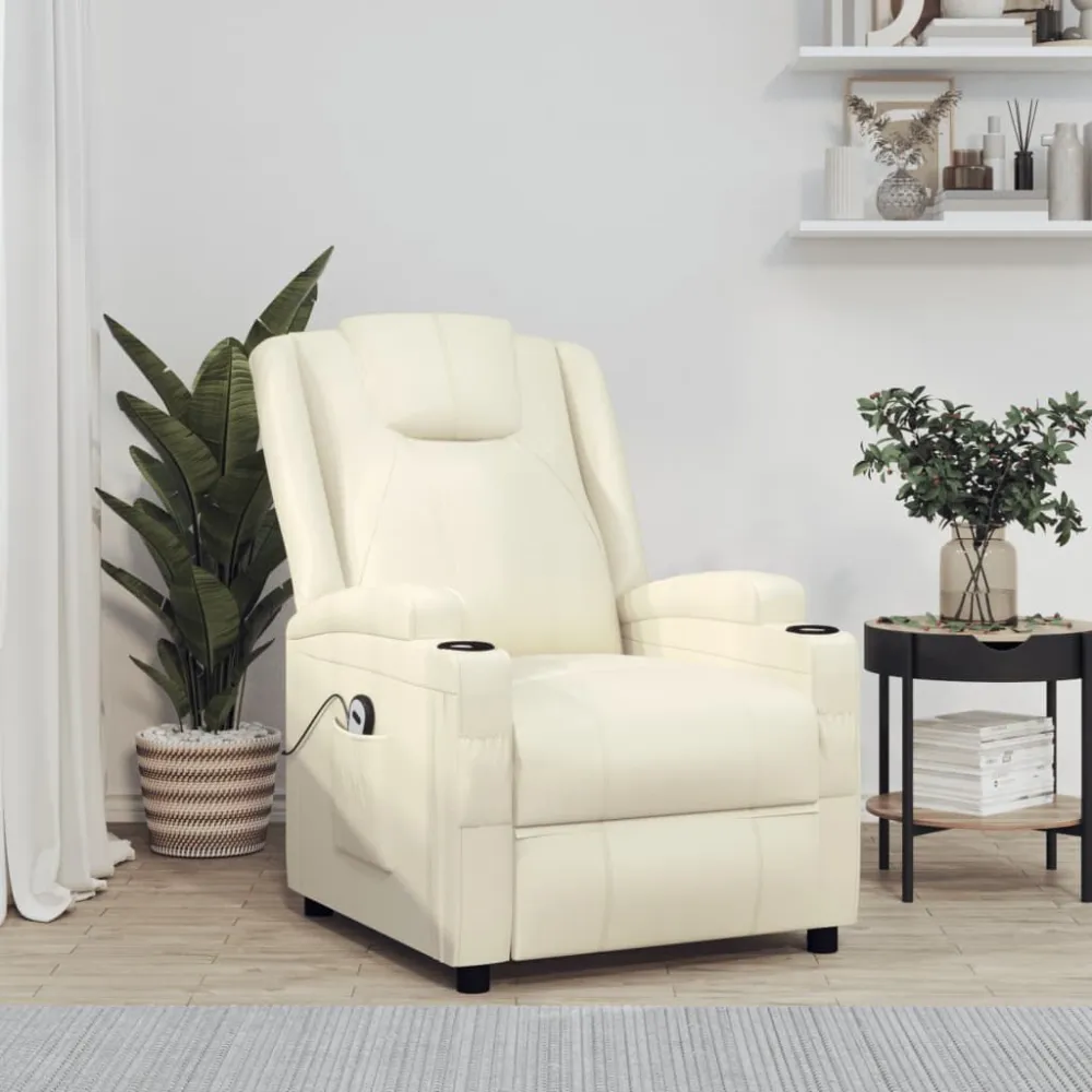 Poltrona Reclinabile Elettrica Bianco Crema Similpelle