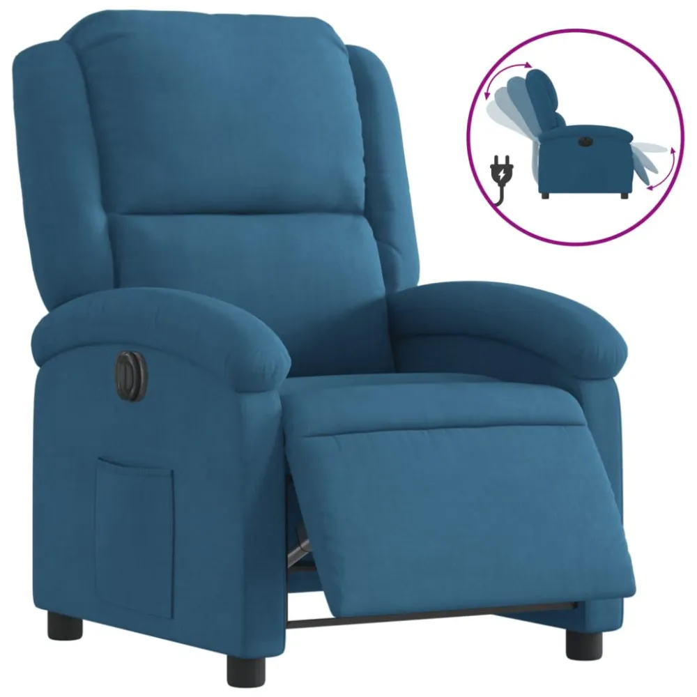 Poltrona Reclinabile Elettrica Blu Velluto