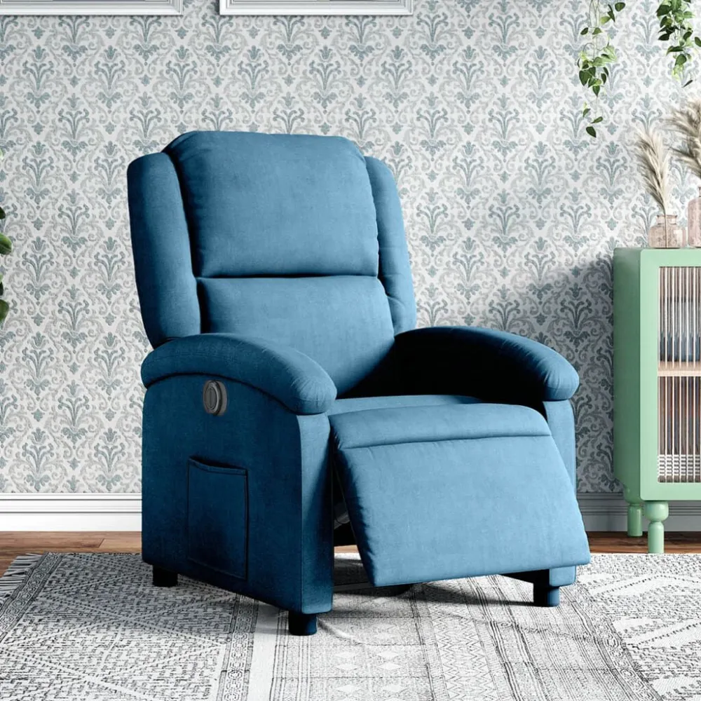 Poltrona Reclinabile Elettrica Blu Velluto