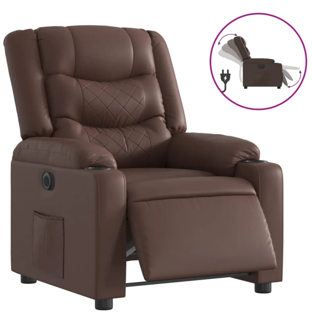 Poltrona Reclinabile Elettrica Marrone Similpelle