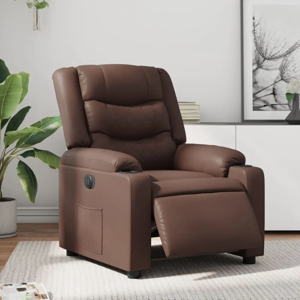 Poltrona Reclinabile Elettrica Marrone Similpelle