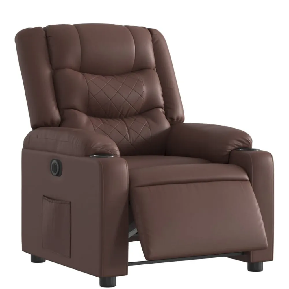 Poltrona Reclinabile Elettrica Marrone Similpelle