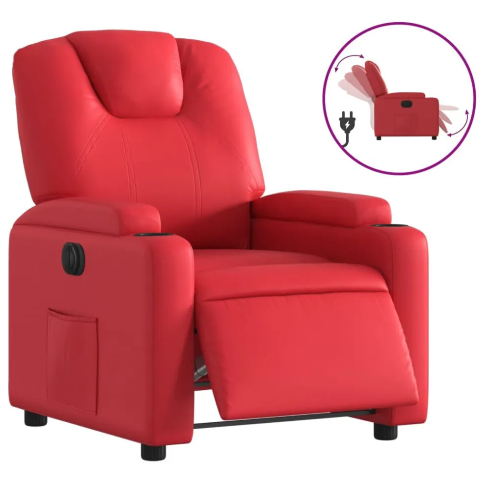 Poltrona Reclinabile Elettrica Rossa Similpelle