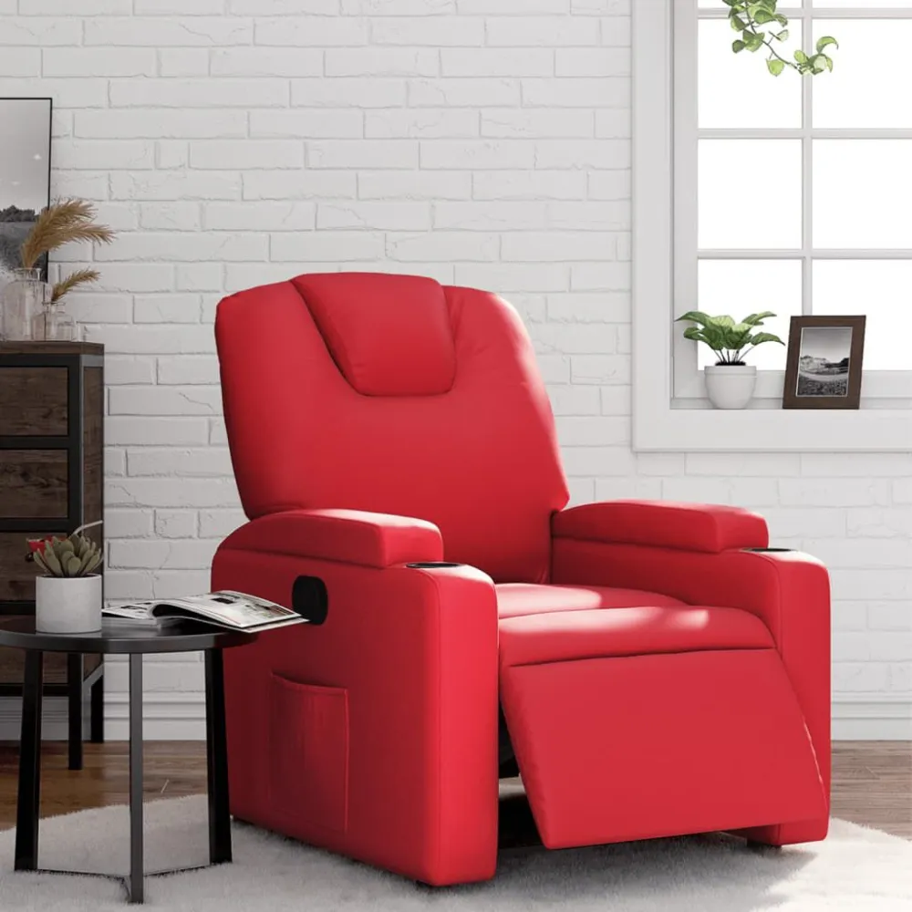 Poltrona Reclinabile Elettrica Rossa Similpelle