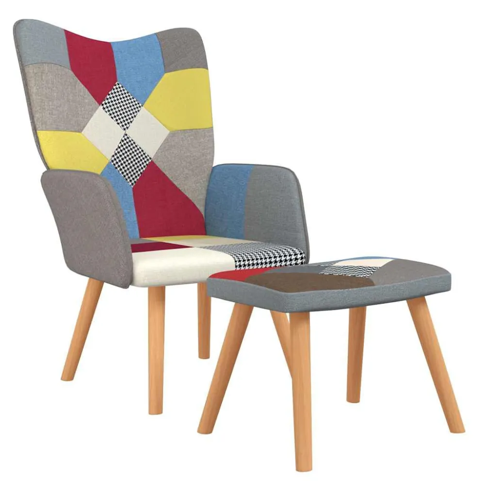 Poltrona Relax con Poggiapiedi Tessuto Patchwork