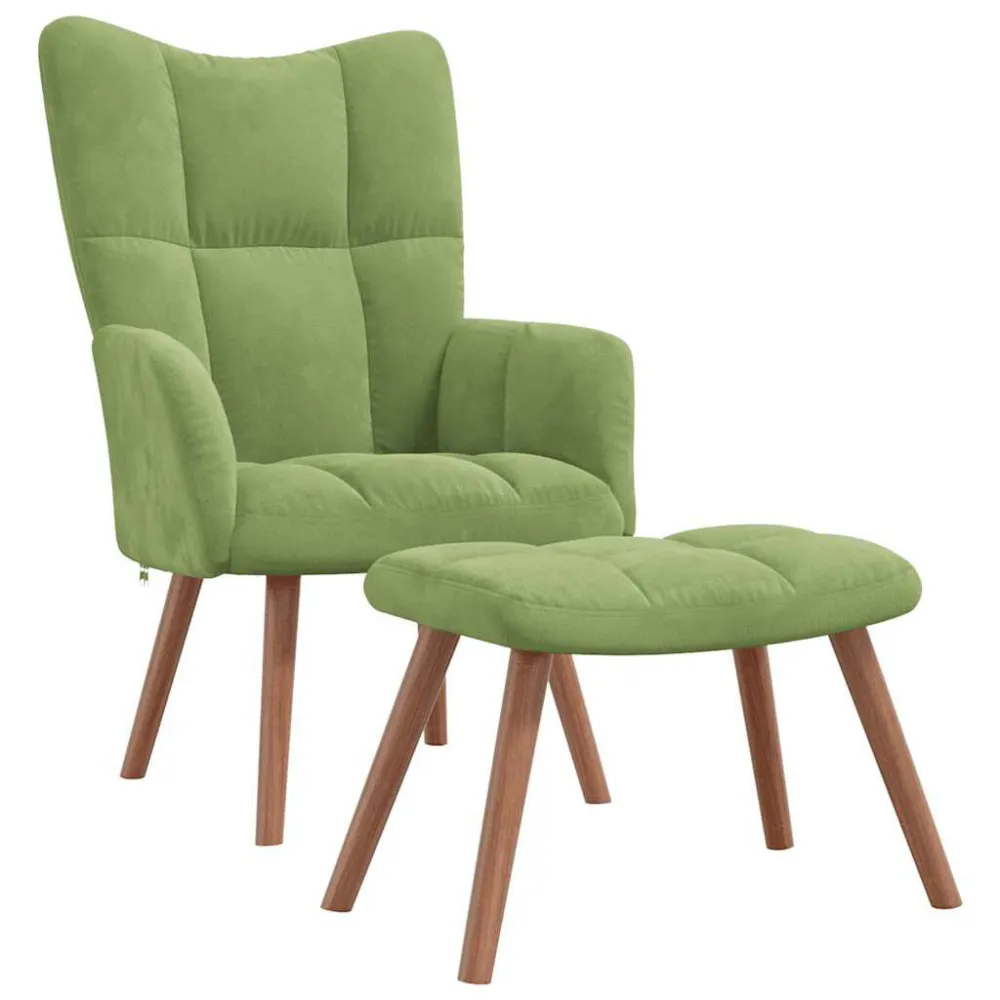 Poltrona Relax con Poggiapiedi Verde Chiaro Velluto