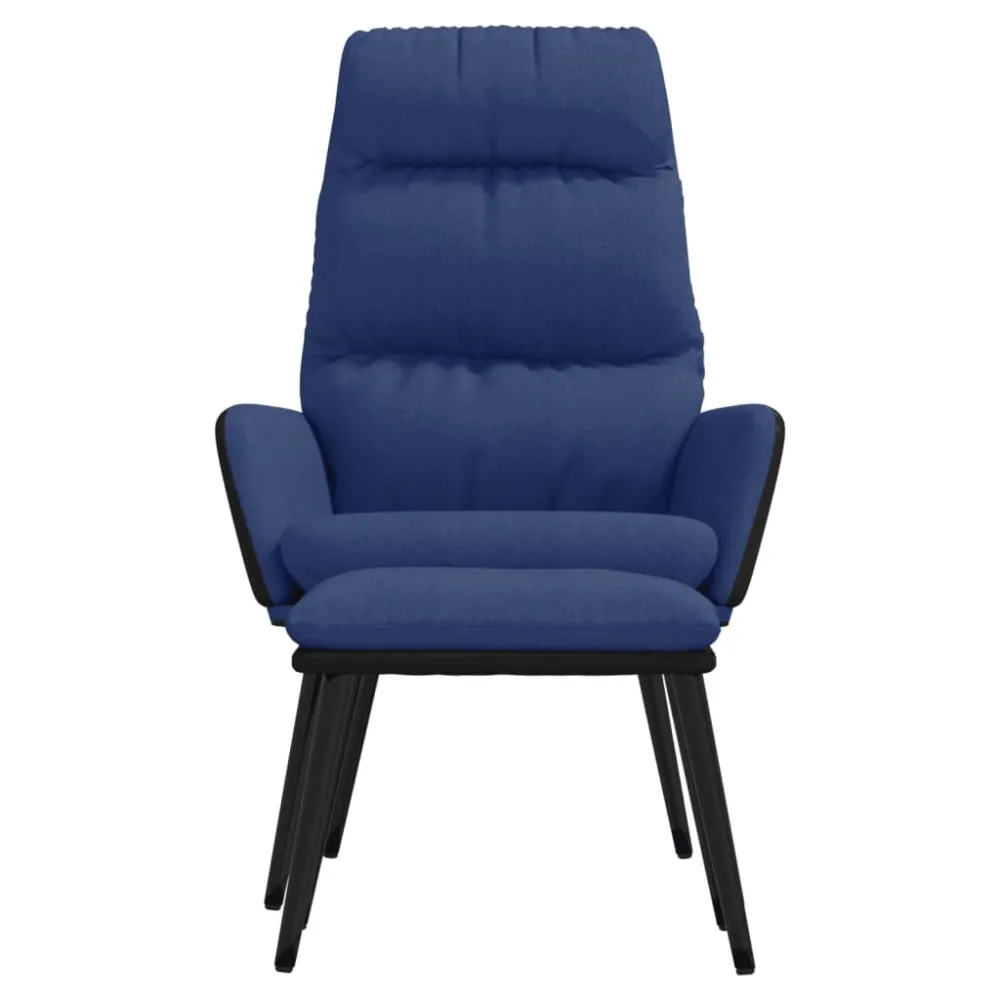 Poltrona Relax con Sgabello Blu Tessuto e Similpelle