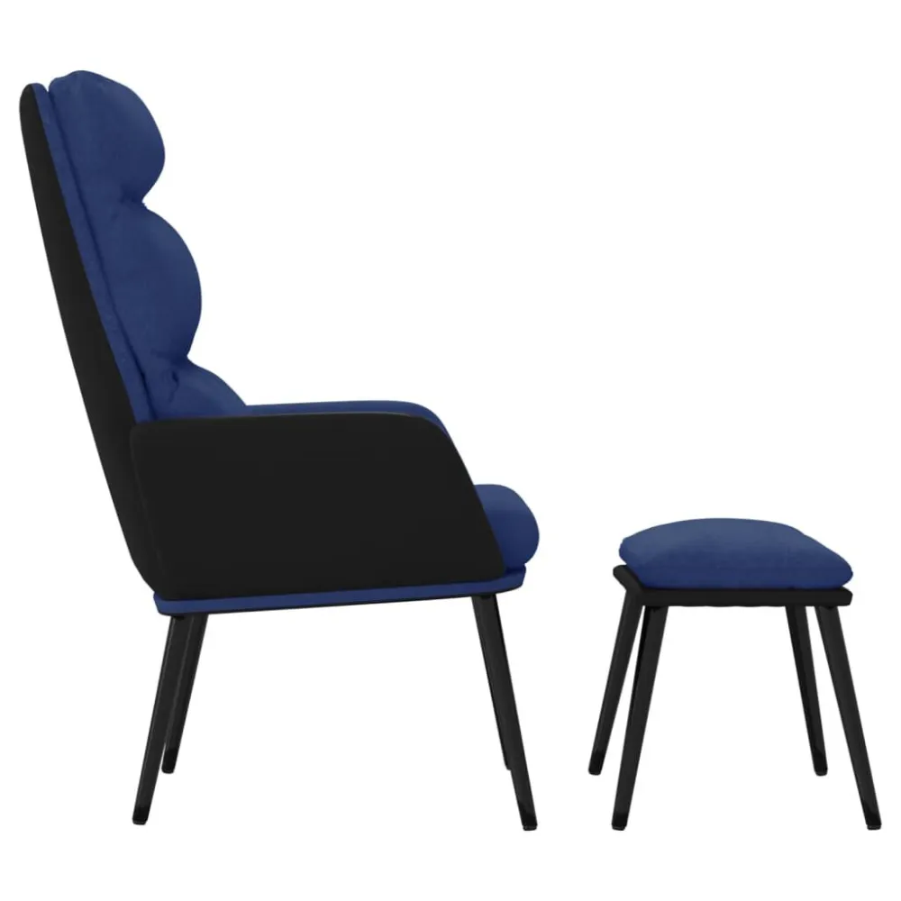 Poltrona Relax con Sgabello Blu Tessuto e Similpelle