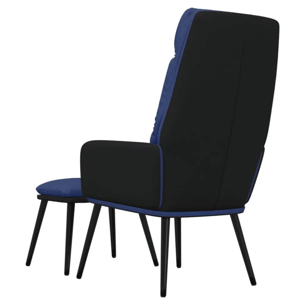 Poltrona Relax con Sgabello Blu Tessuto e Similpelle