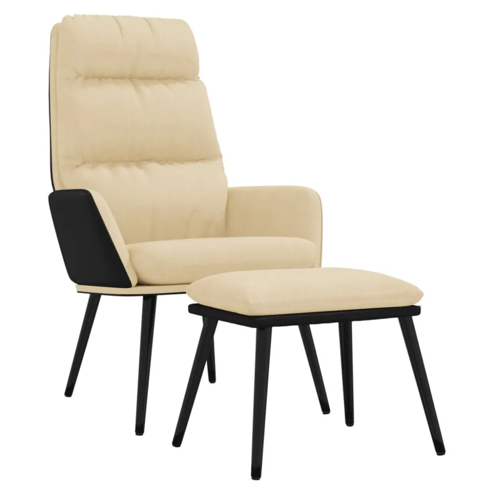 Poltrona Relax con Sgabello Crema Tessuto e Similpelle
