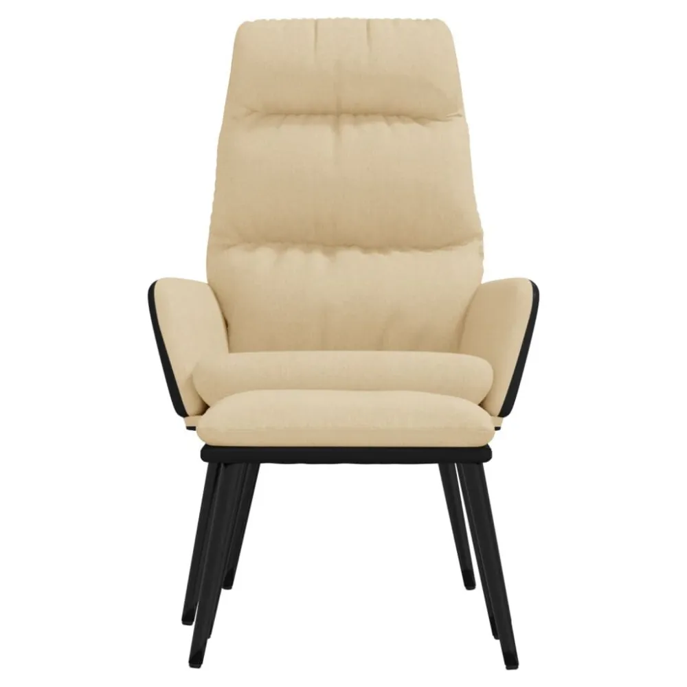 Poltrona Relax con Sgabello Crema Tessuto e Similpelle