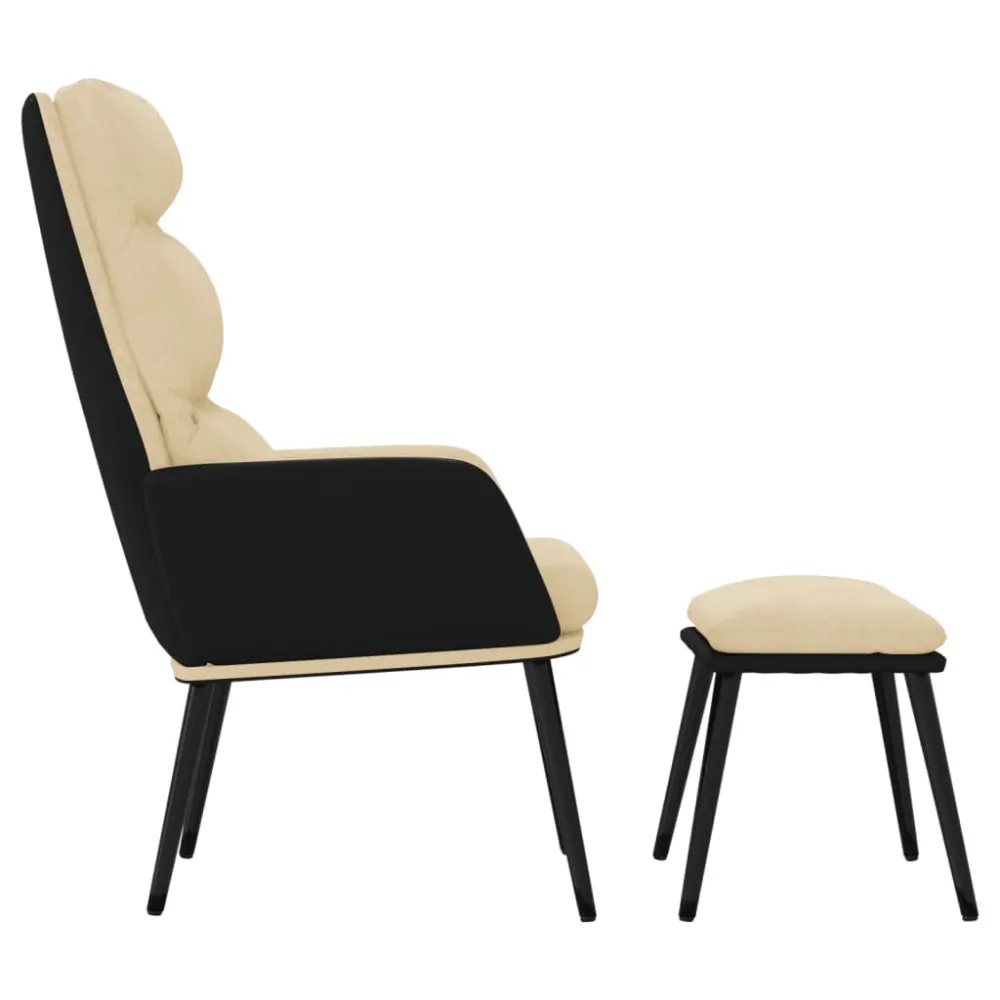 Poltrona Relax con Sgabello Crema Tessuto e Similpelle