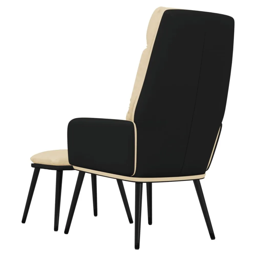 Poltrona Relax con Sgabello Crema Tessuto e Similpelle