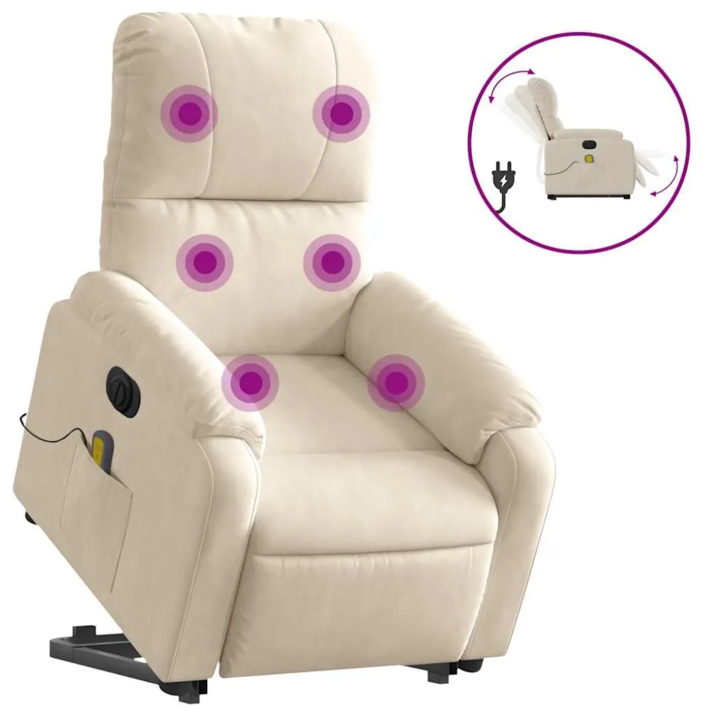 Poltrona Rialzo Reclinabile Massaggiante Beige Microfibra