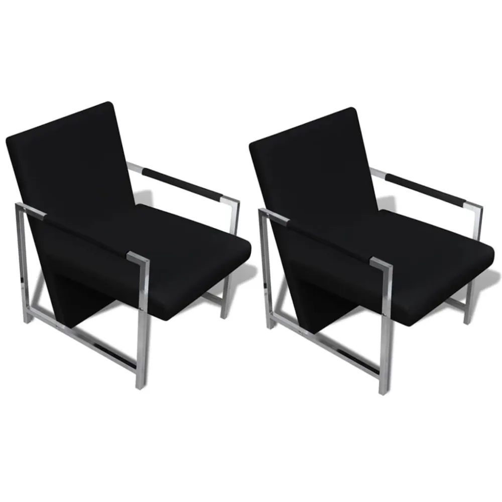 Poltrone 2 pz con Telaio Cromato Nere Similpelle