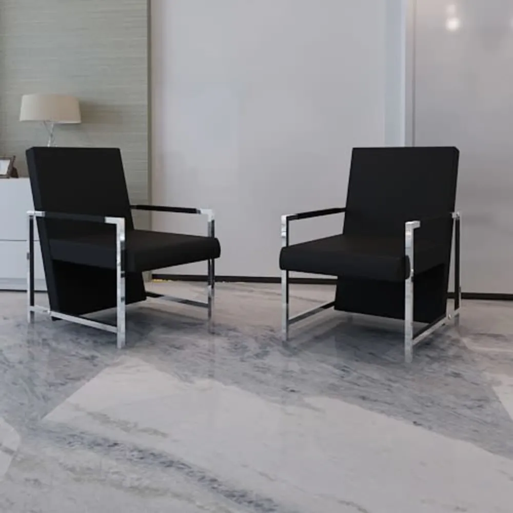 Poltrone 2 pz con Telaio Cromato Nere Similpelle