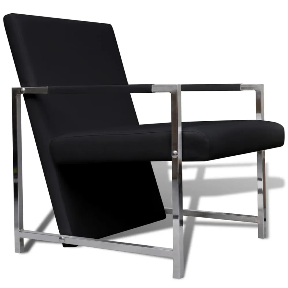Poltrone 2 pz con Telaio Cromato Nere Similpelle
