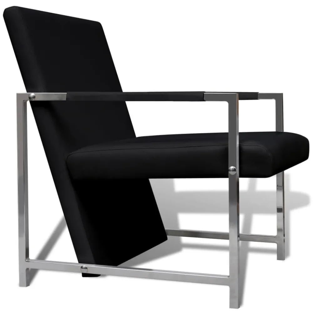 Poltrone 2 pz con Telaio Cromato Nere Similpelle