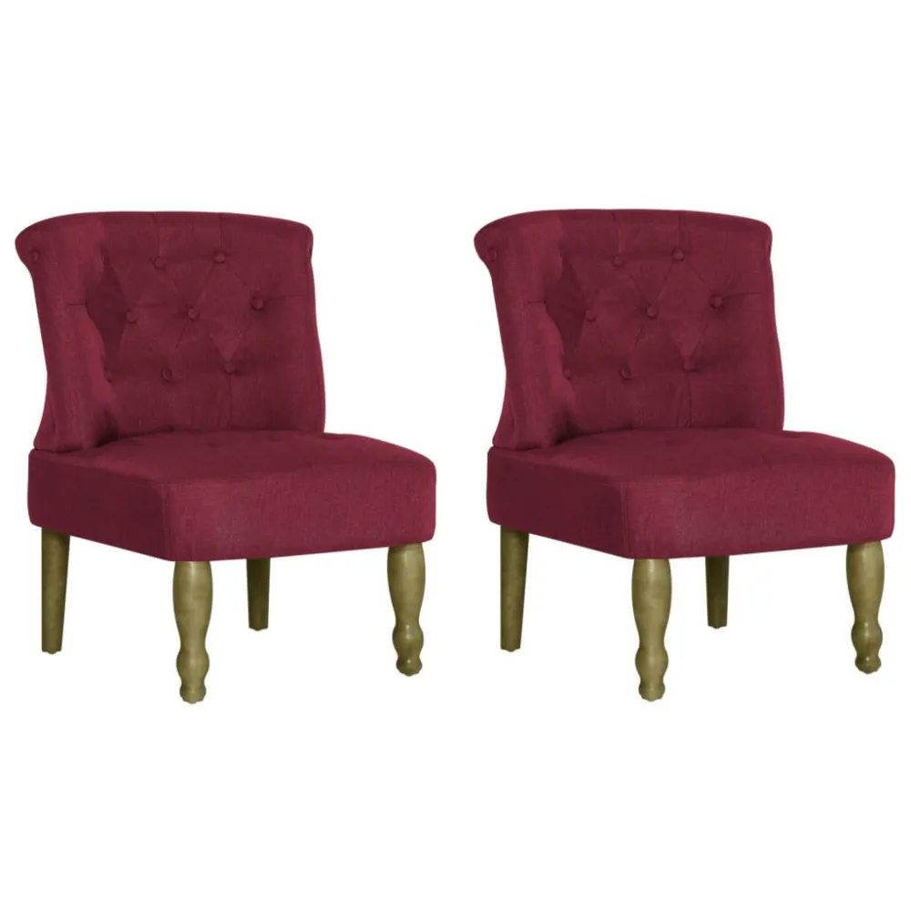 Poltrone Stile Francese 2 pz Rosso Vino Tessuto