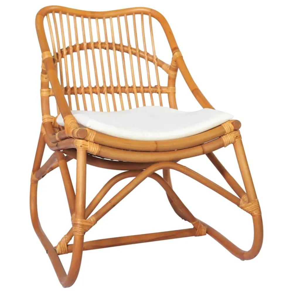 Sedia Rattan Marrone Chiaro e Lino