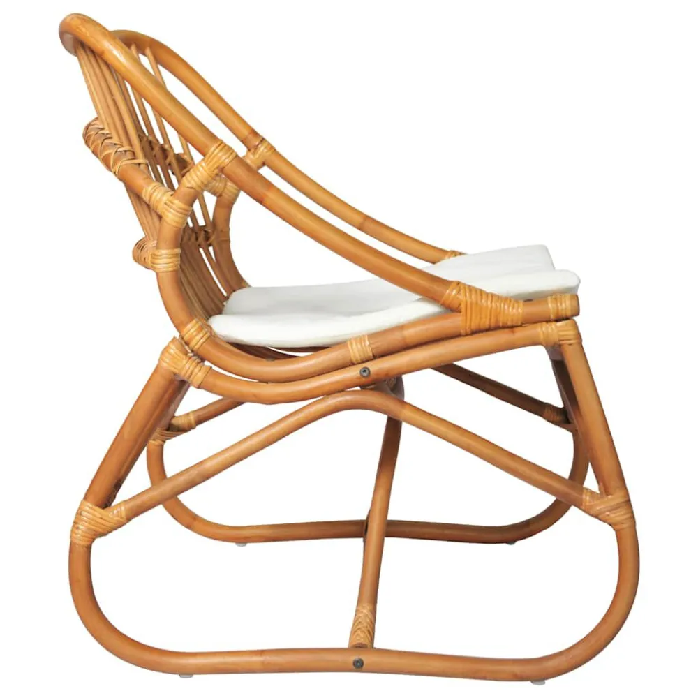 Sedia Rattan Marrone Chiaro e Lino