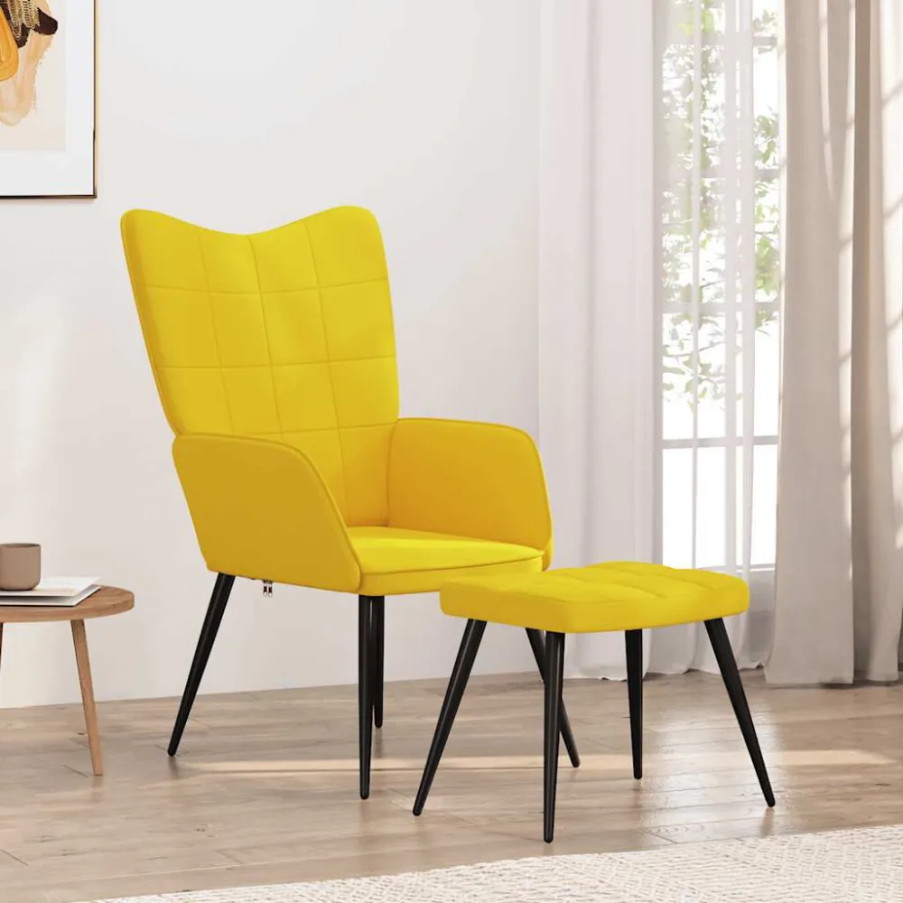 Sedia Relax con Sgabello Giallo Senape Tessuto