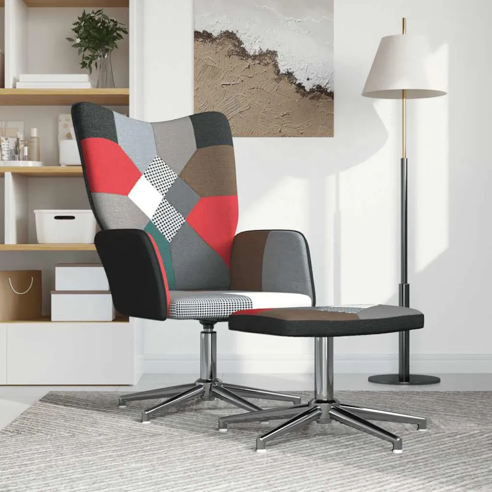 Sedia Relax con Sgabello Tessuto Patchwork